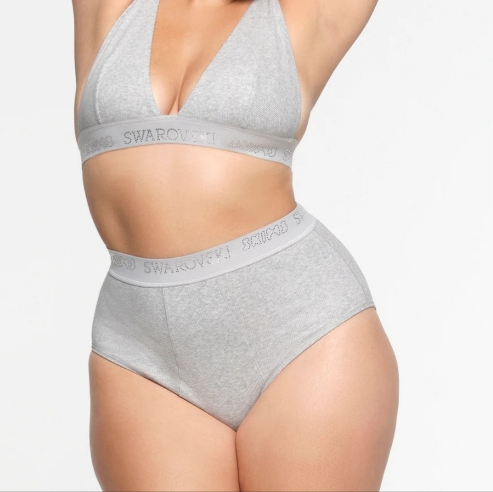 Skims Swarovski x Skims light grey heather brief in size L active wear